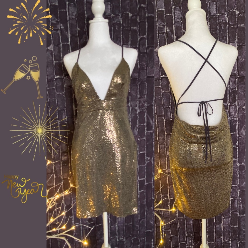 BLANC Gold Dress Sequins Christmas Dress Party Dress NYE Dress